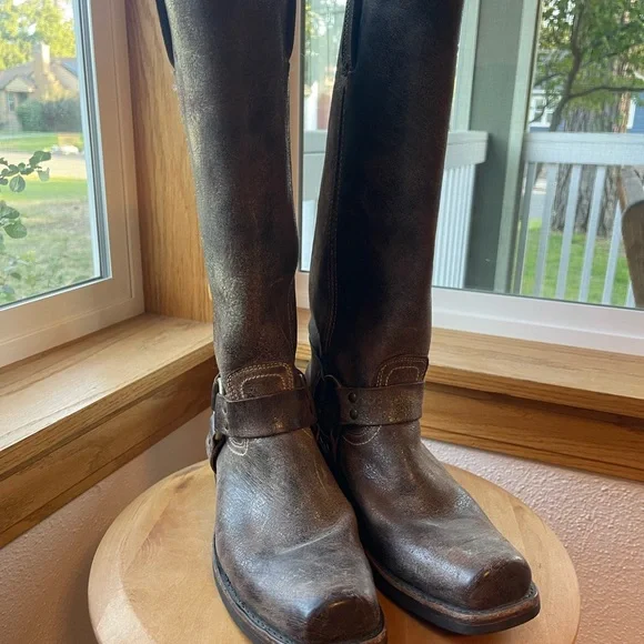 FRYE Harness 15R Brown Tall Knee High Biker Moto Motorcycle Boots - Picture 14 of 16